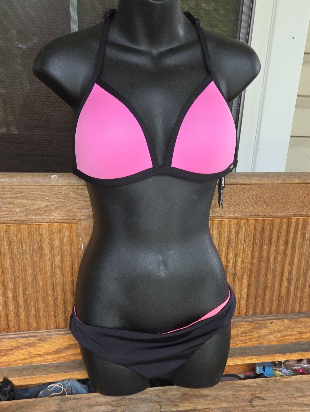 Victoria's Secret Pi NK, Hot Pink and Black Triangle Bikini top.
